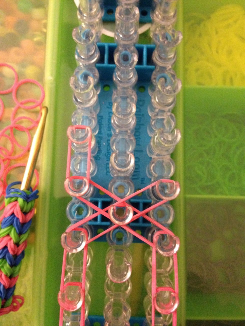 Start on the left and place two rubber bands.