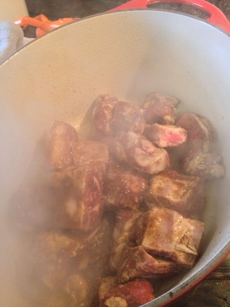 Start on the stove top with your Dutch oven on high heat with your olive oil. Add your water and turn off the heat