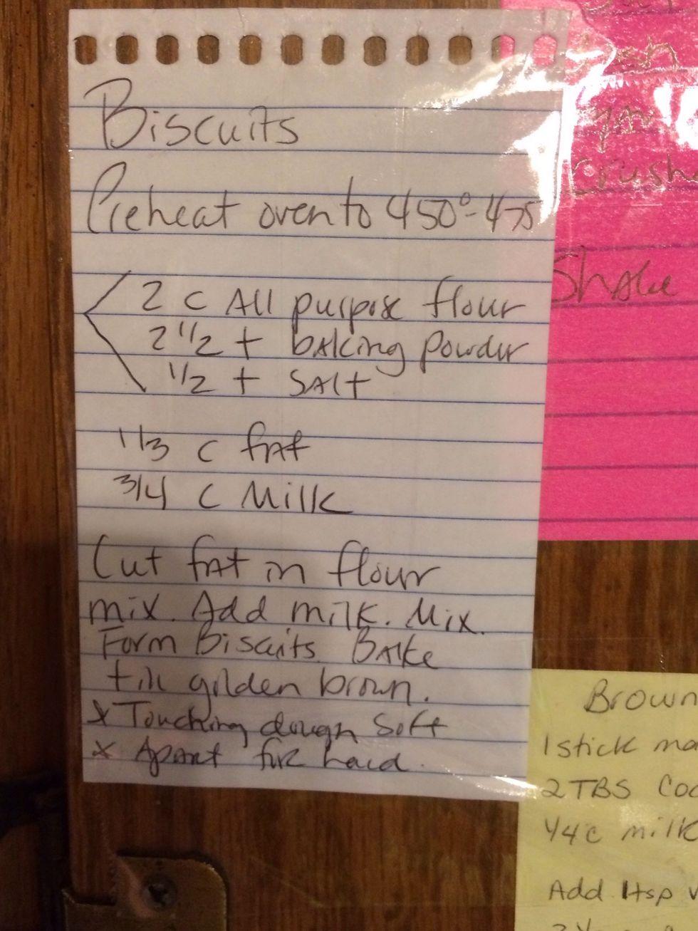 Start out making the biscuits. I make my own. I also keep my recipe taped to inside my cabinet door for easy access. Now you can use these or canned or just plain light bread.