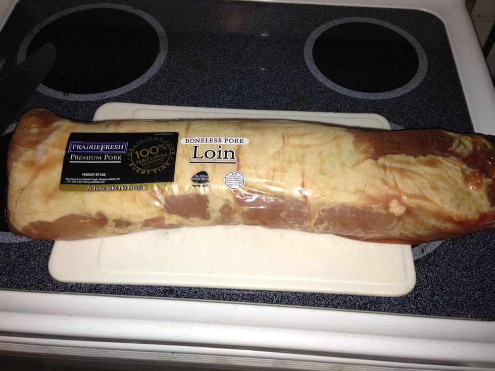 Start preparations the night before as you will be marinading the meat ahead of time. This recipe is for a 5 pound loin, so I cut this 10-pound one in half.
