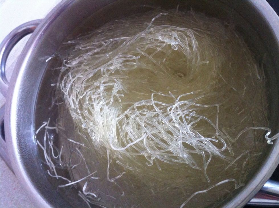 Start preparing the rice noodles. Boil them for about 3-5 minutes.