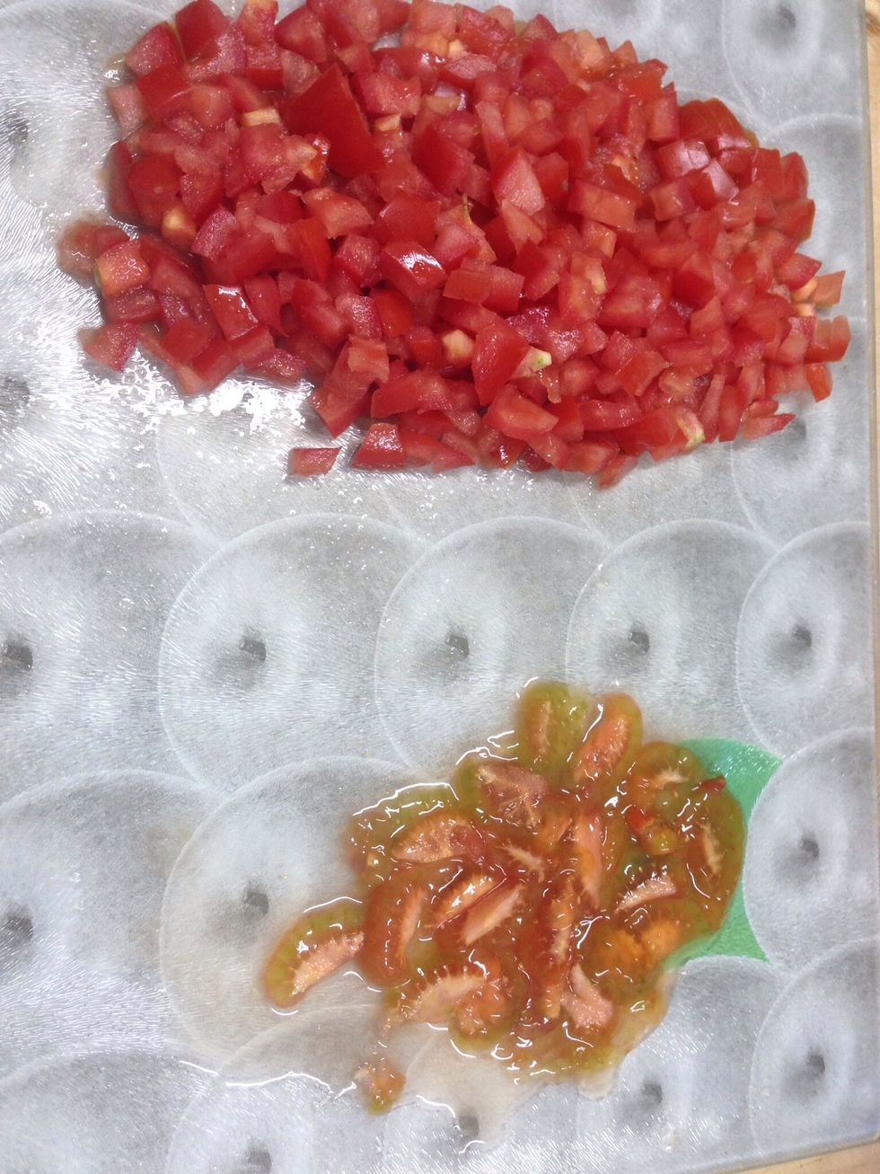 Start preparing  the vegetables  Cut tomatoes (2 big ) with out seeds