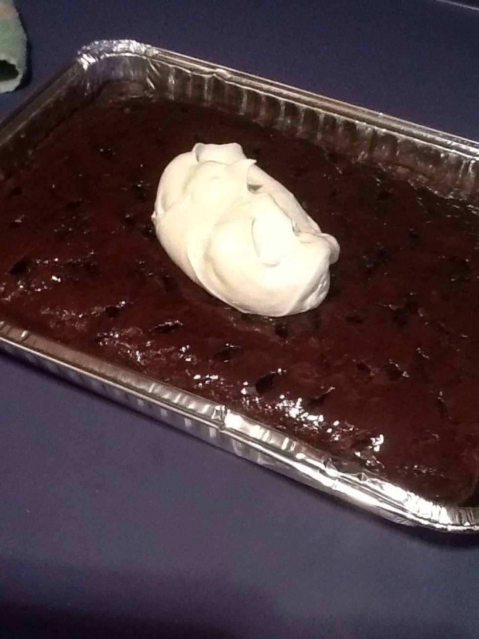 Start putting as much or as little as you want on top. (Make sure your cake is completely cooled)