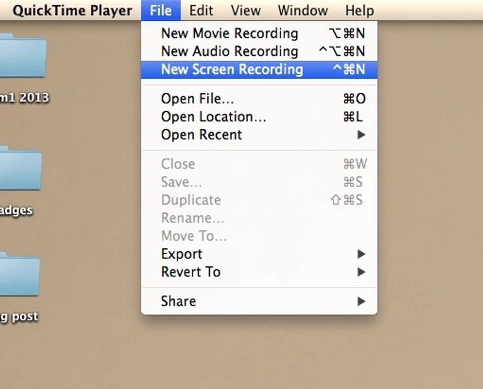 Start Quicktime player and add a New Screen Recording
