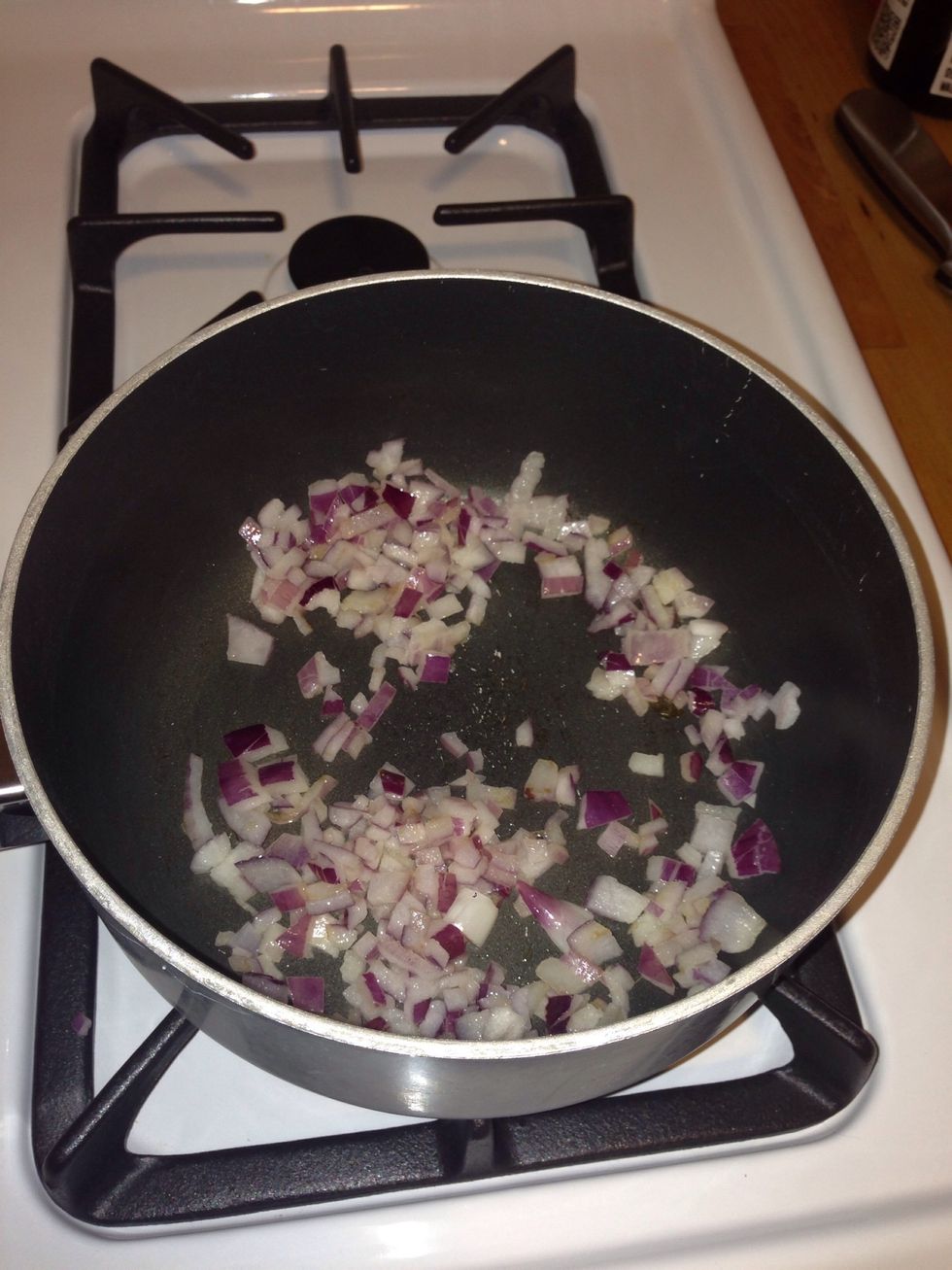 Start saut\u00e9ing the onions. This should take ~5-7 mins to finish. You want them to be caramelized.