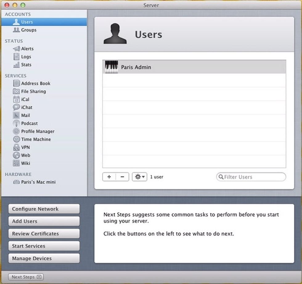 Start server app and click on users.