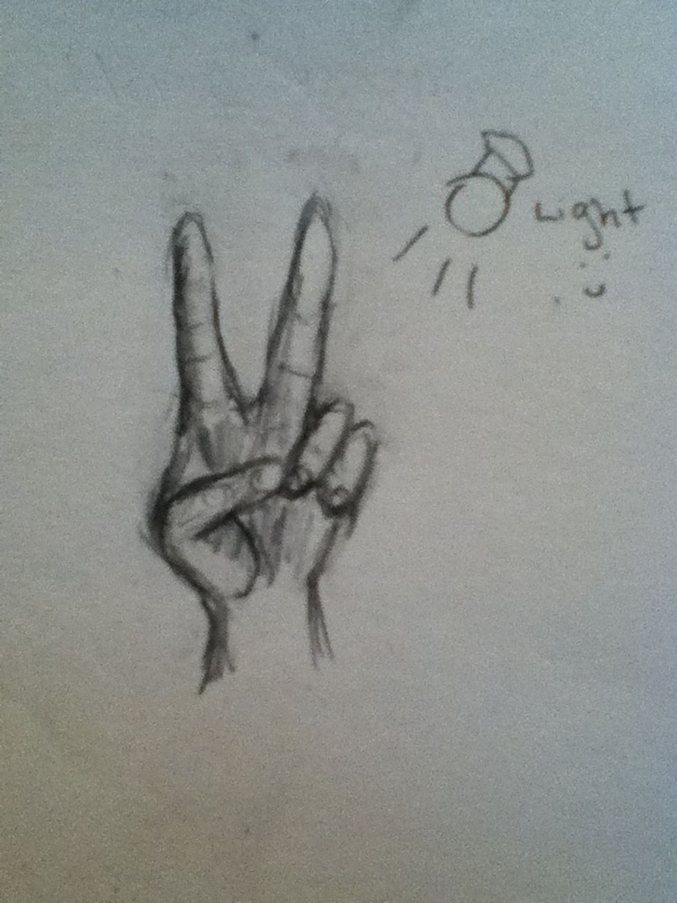 Start shading. I drew a light bulb for all to see! Just imagine where the light hits. Or just notice all the light on your hand! Where fingers cover are where the shadows are. :3