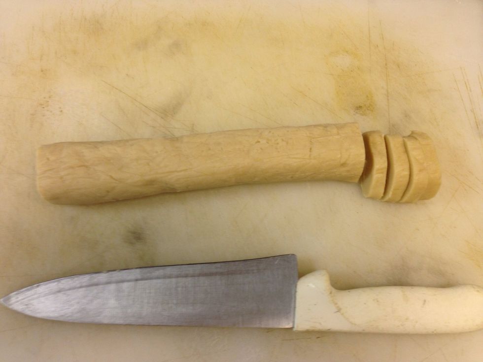 Start slicing it about 1/3 of an inch ( tap double on the picture)