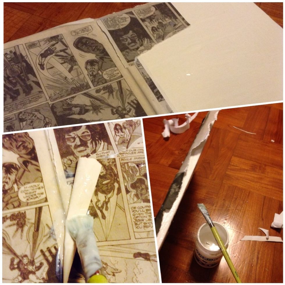 Start sticking on the comic strips, remember to stick down any flaps and sides.