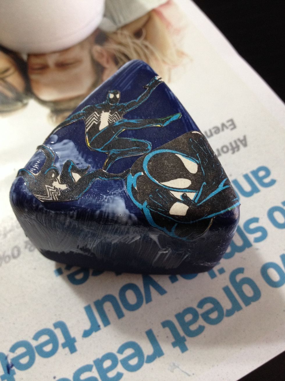 Start sticking on your images pressing down firmly so no air bubbles will form. Once you have it looking the way you like it. Let it dry for 20-30 minutes. As the glue dries the white stuff disappears