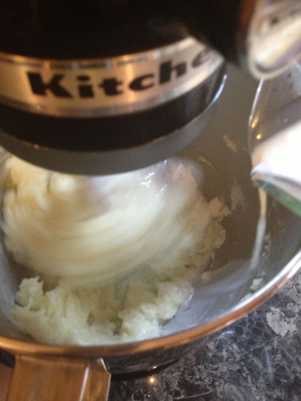 Start the mixer on # 1 or 2 and start adding your warm milk. DO NOT OVER BEAT THEY WILL BECOME GLUEY. Ewwww and that's a nono.