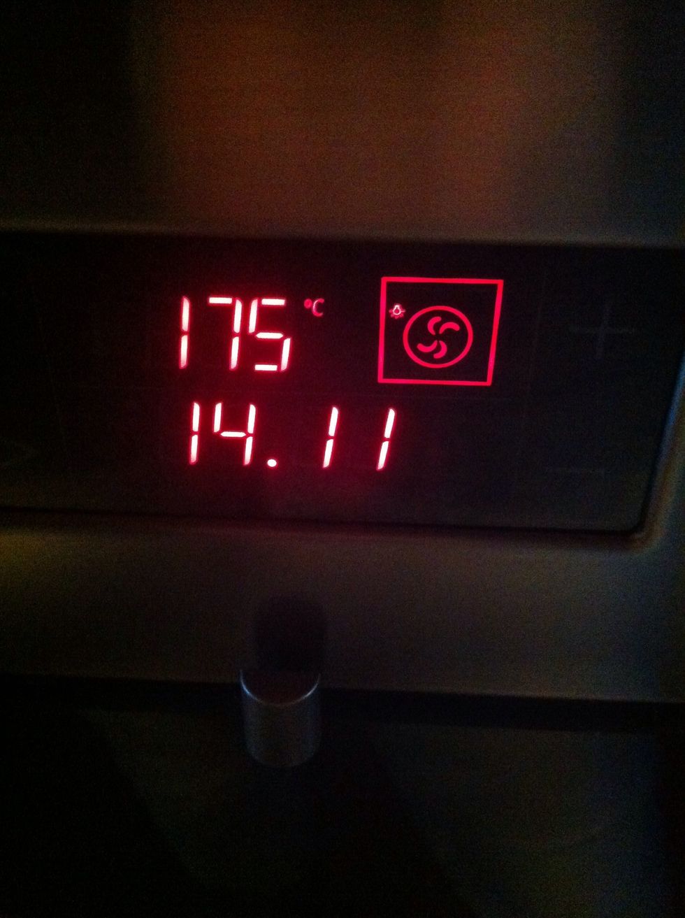 Start the oven at 175 degrees If you have a hot air oven (If thats the name) and if not, take 200 degrees.