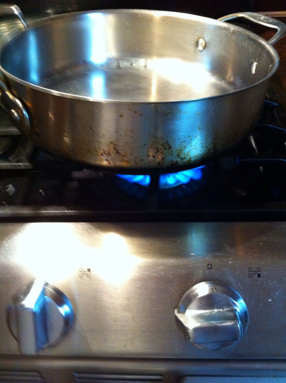 Start the sauce. Preheat pan on high.