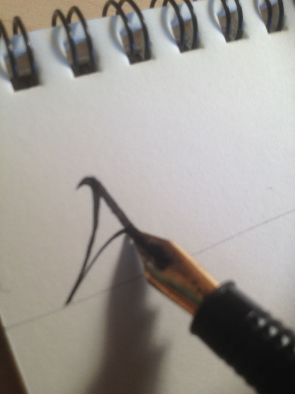 Start the third stroke from the same point as the first, and terminate it about halfway up the second stroke.