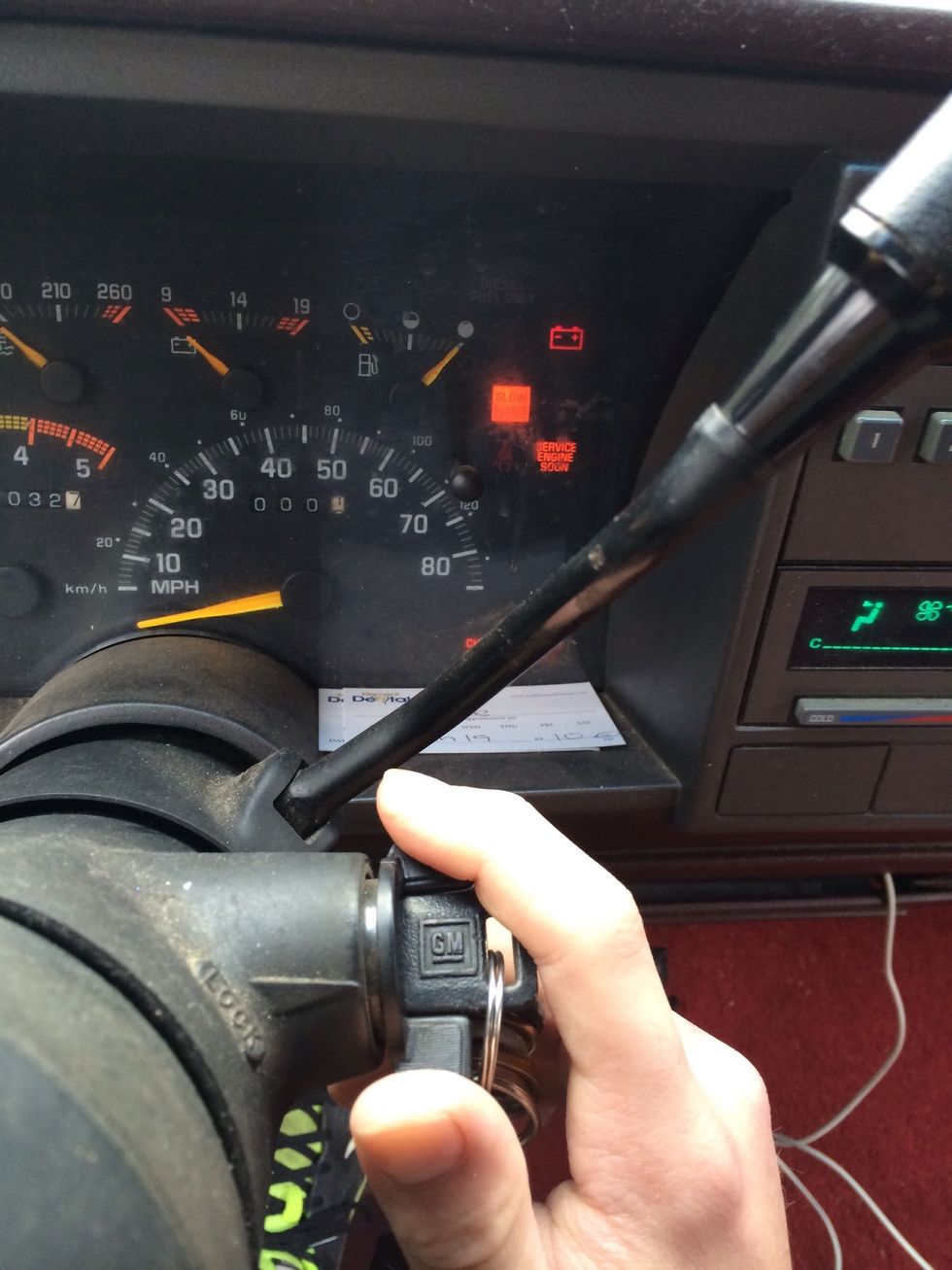 Start to turn key to crank the vehicle  Additional info: diesels you'll need to let the glow plugs heat up before cranking the vehicle