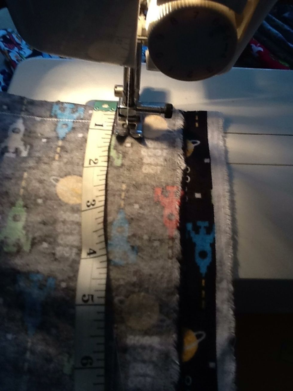 Start two inches from top of fabric and five inches from the left side. Basically sew around the outside of your bag leaving a two inch opening at the centre of one end, how you would make a pillow