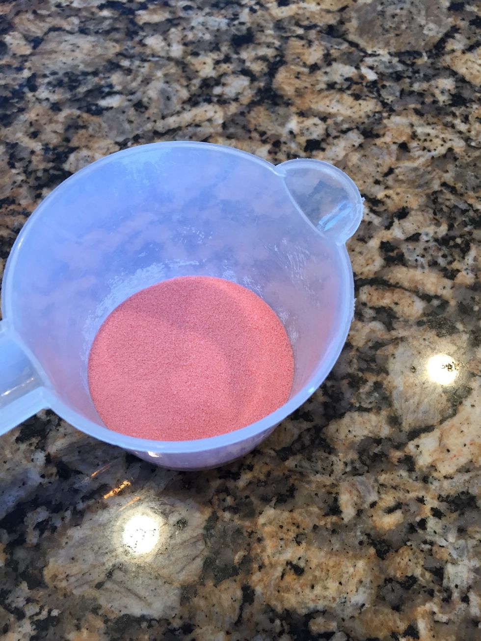 Start w a small package of strawberry jello. Add 1/2 c water and stir