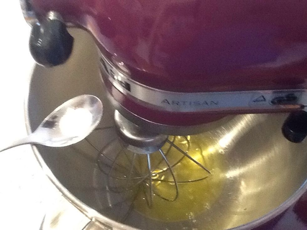 Start whisking on a low speed and add a pinch of salt.