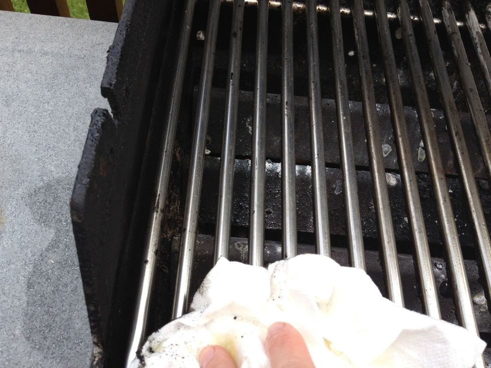 Start wiping the surface down, then finish it off using a dry paper towel or clean rag