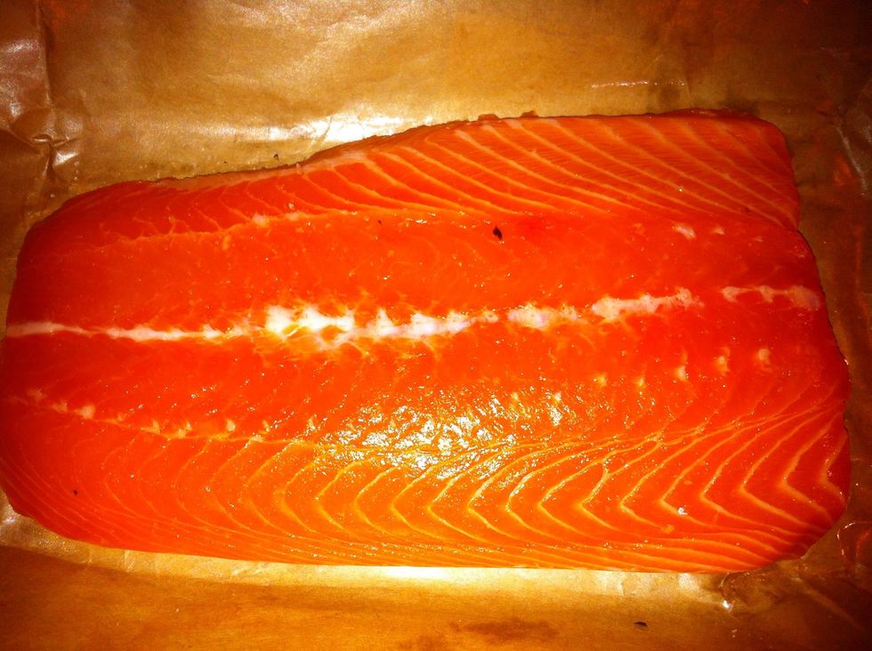 Start with 1.5 pounds of fresh salmon without the skin.