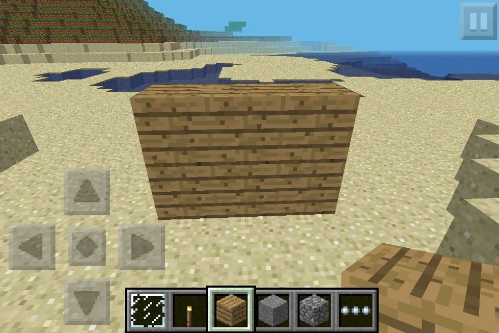 Start with a 2x3 of the blocks of your choice. I chose wooden planks.