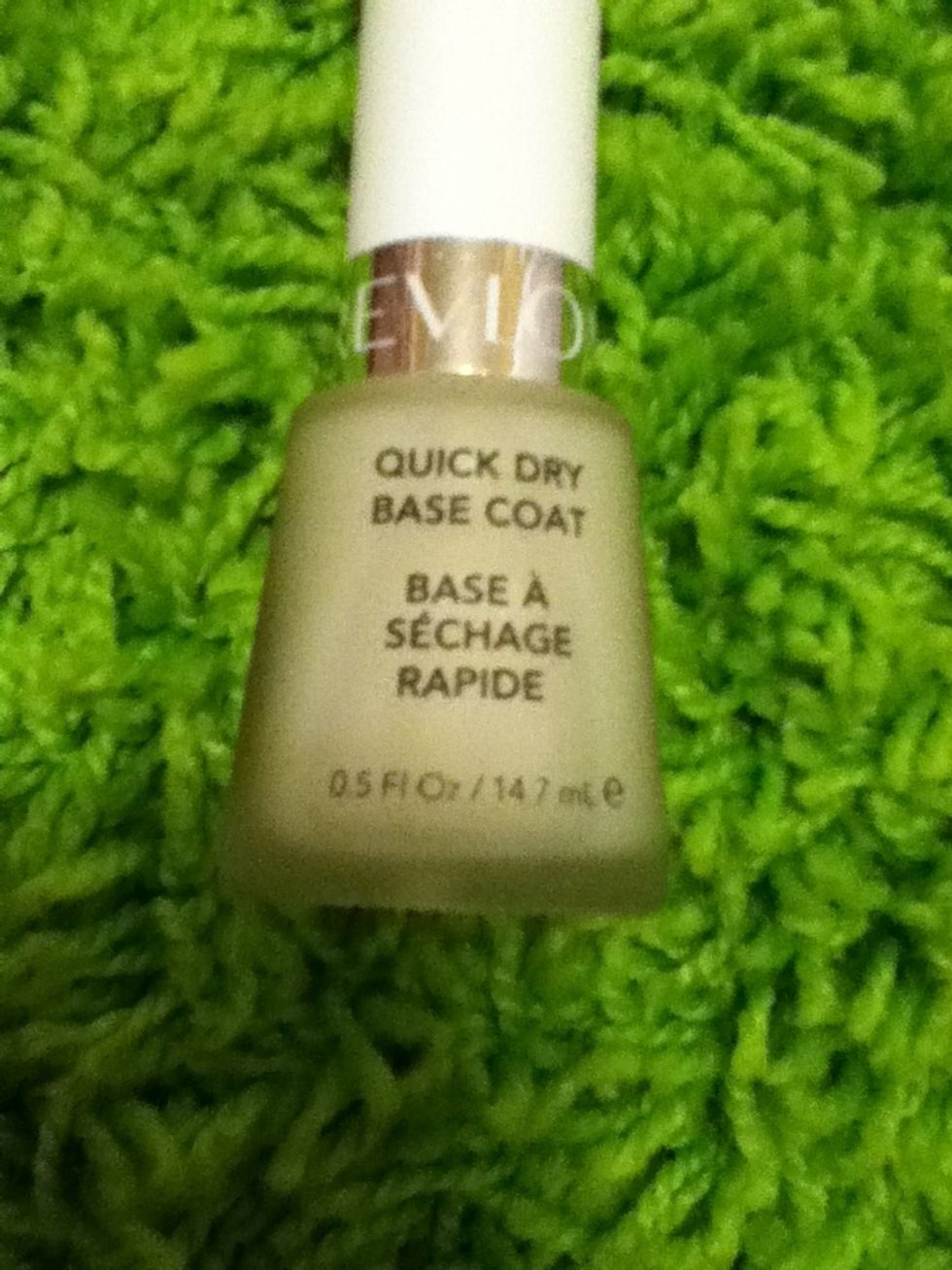 Start with a base coat. Doing this will help prevent nails from yellowing, peeling, and splitting. This is Revlon Quick Dry Base Coat. THIS IS COMPLETELY OPTIONAL.