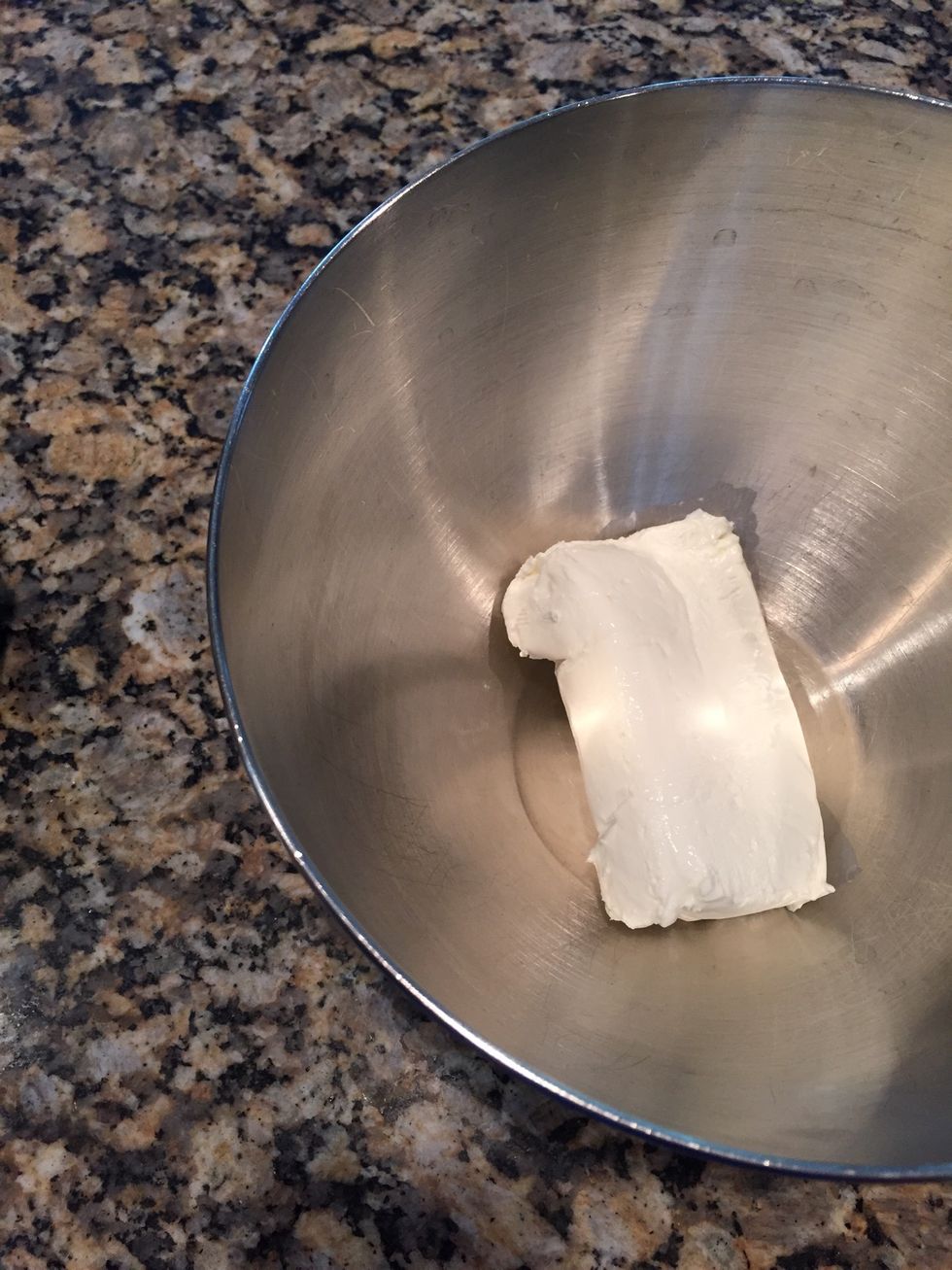 Start with a block of cream cheese, 8 ounces in your mixing bowl