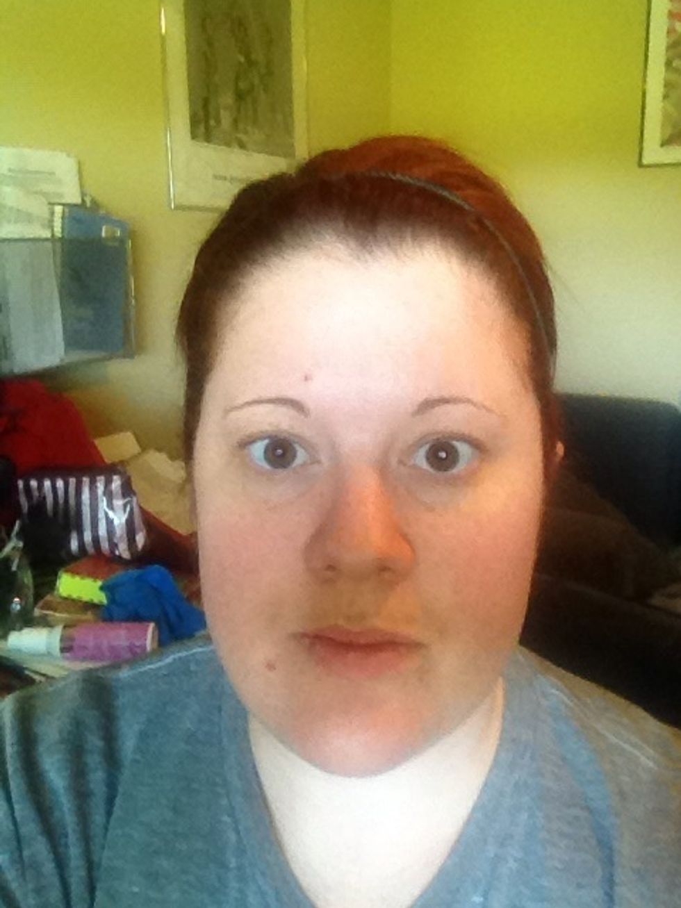 Start with a clean face. Yes I have two blemishes and not pretty with no makeup
