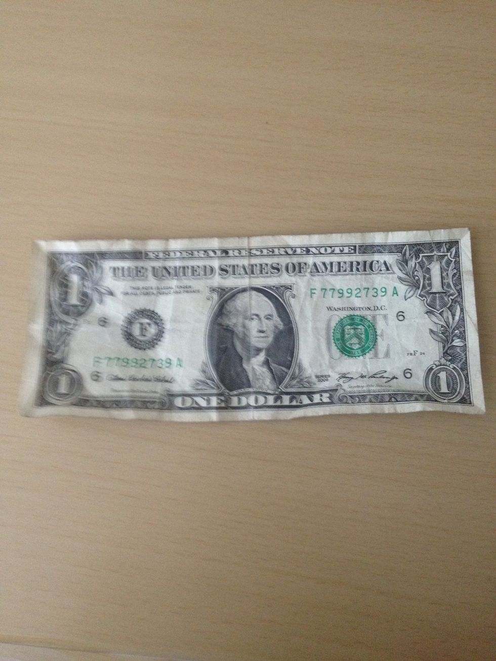 Start with a dollar. A crisp new one works best, but I'm using a soft one in this guide.