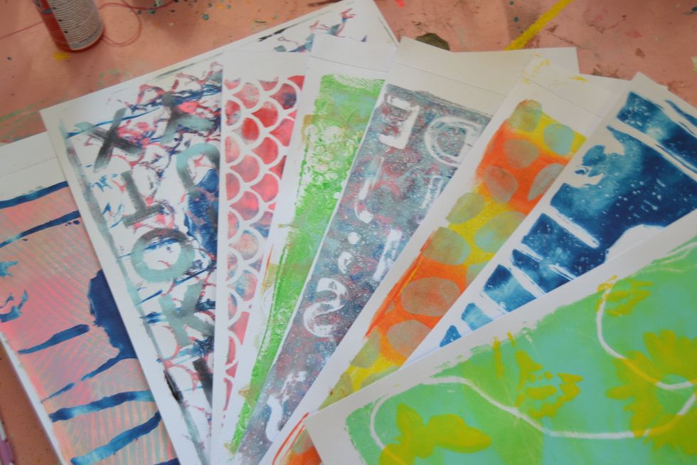 Start with a mixture of Gel Press\u00ae gel prints! I used my 8x10 gel plate to make all these fun prints.