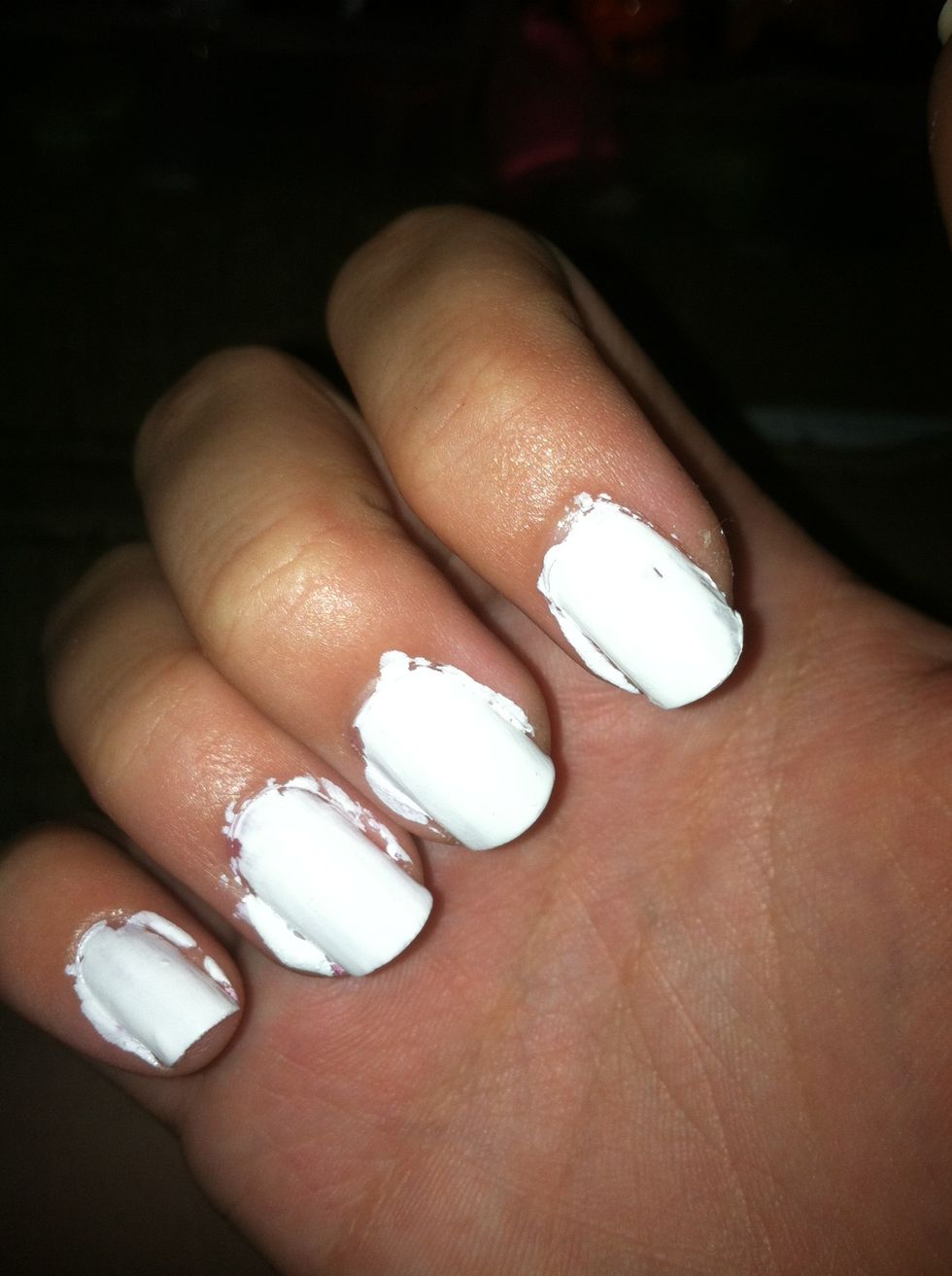 Start with a white base coat (please excuse the mess. I'm doing this with my left hand, which isn't great.)