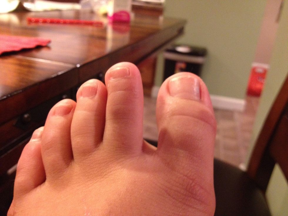 Start with clean toe nails. Use your nail buffer to buff them up.