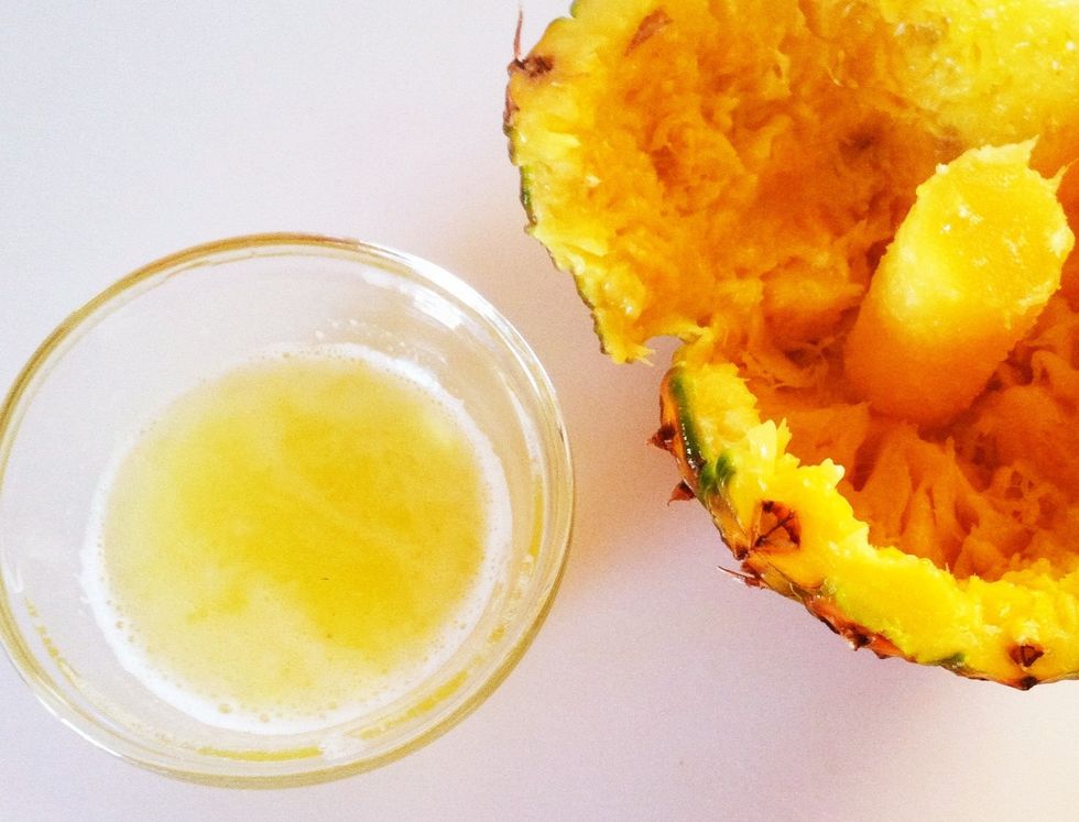 Start with fresh pineapple juice if you have some, or used canned juice. (see my guide on How to Core & Store a Pineapple.)