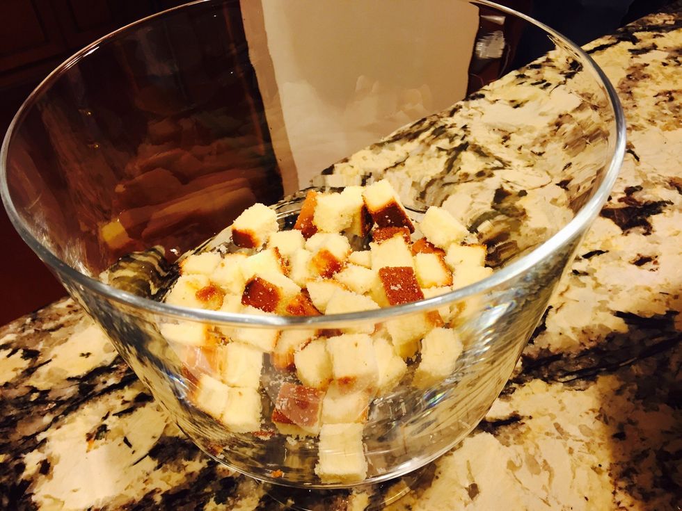 Start with layer of 1/3 of pound cake, then 1/3 of cranberry sauce, then 1/3 of whipped cream. Repeat