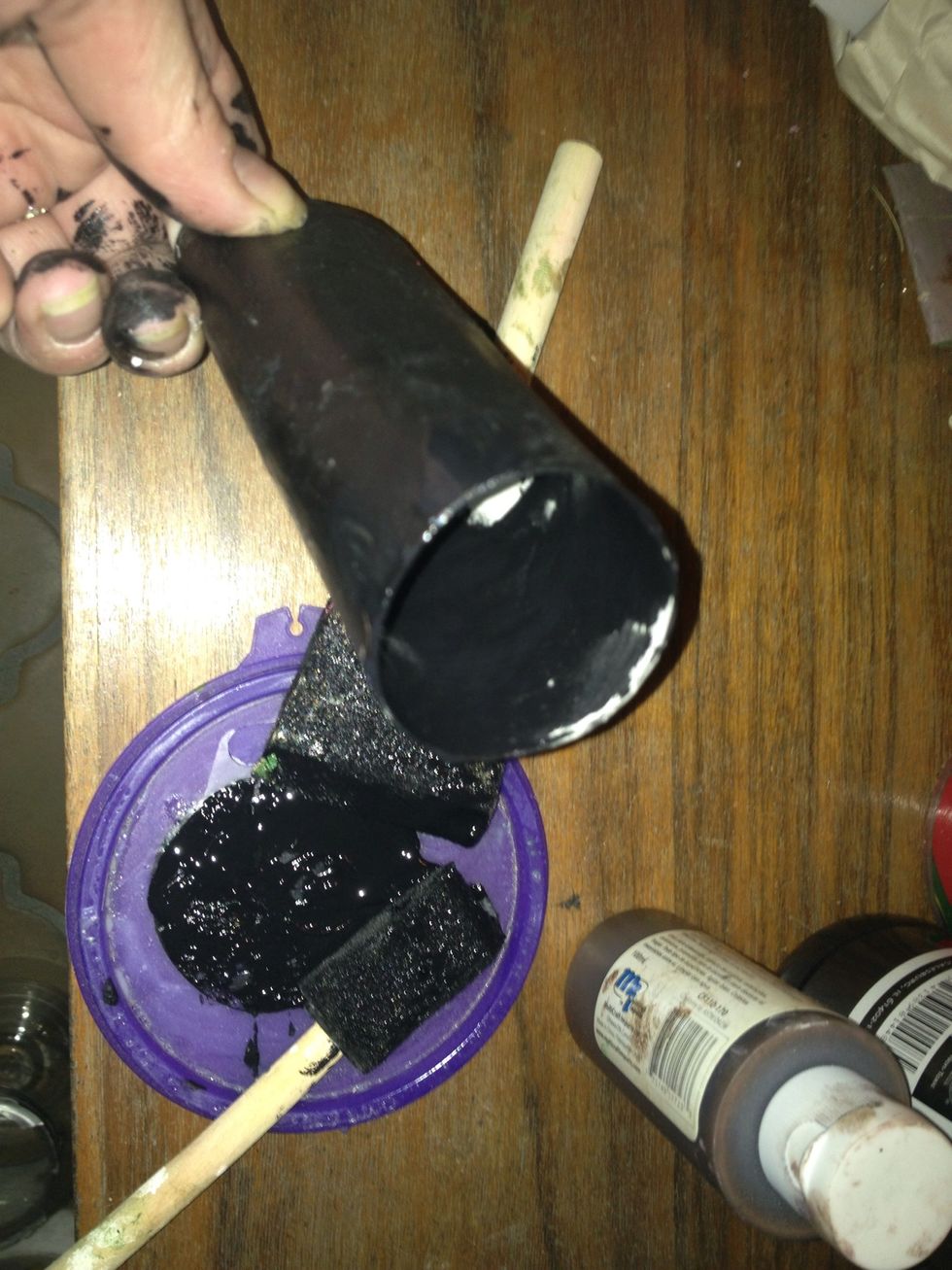 Start with paper roll... Paint inside of rolls first so they can dry while you paint outsides. The paint job doesn't have to be perrrrrfect!