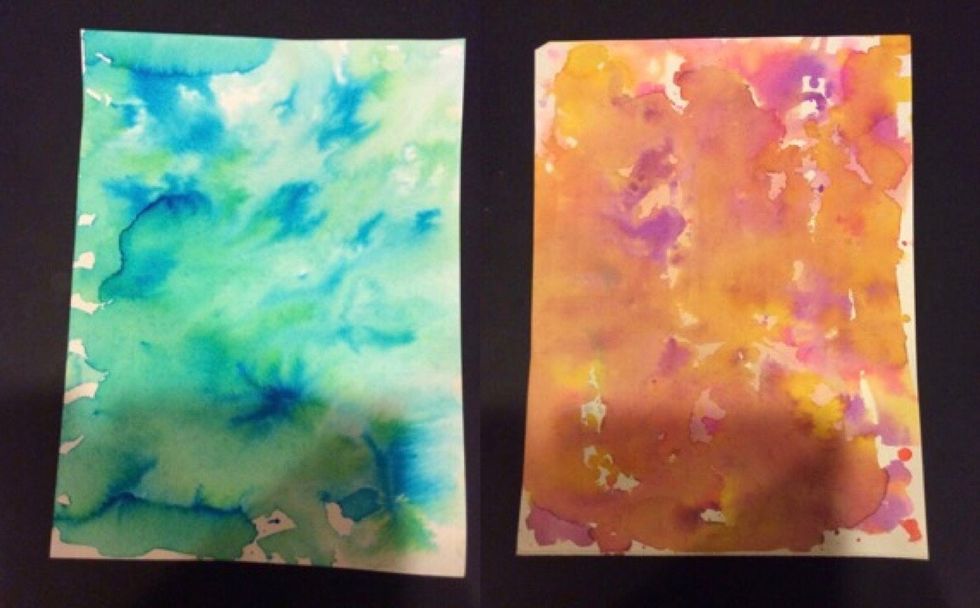 Start with pre-painted watercolor - warm/cool colors.