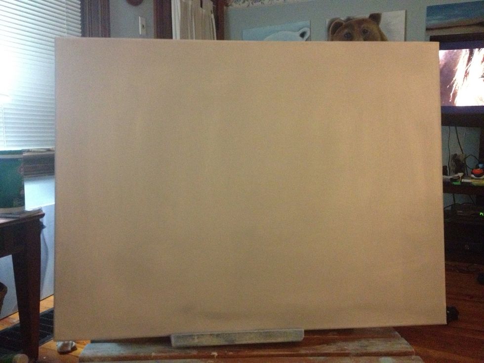 Start with priming your canvas with a mixture of liquid white and black.