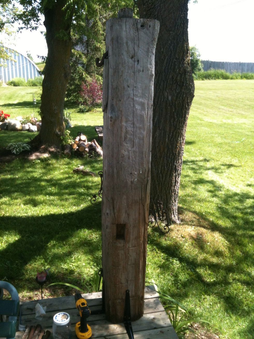 Start with the beam, cut it to size that you need and place it in the desired spot. Ours is on the corner of the deck.