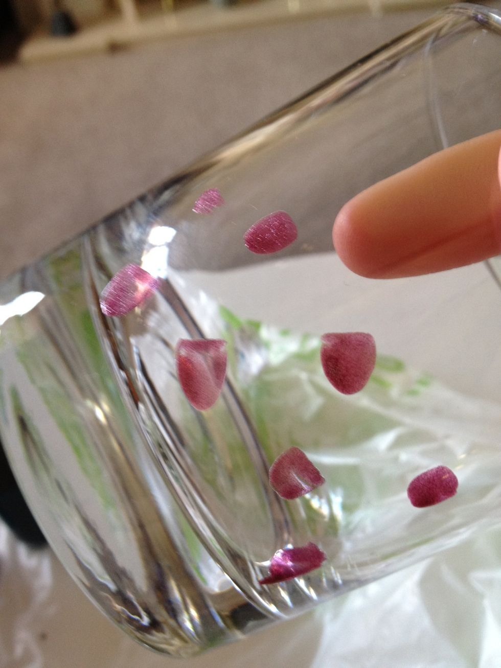Start with your first colour and blotch it around the bottom of the cup.. Don't worry about it being neat :)