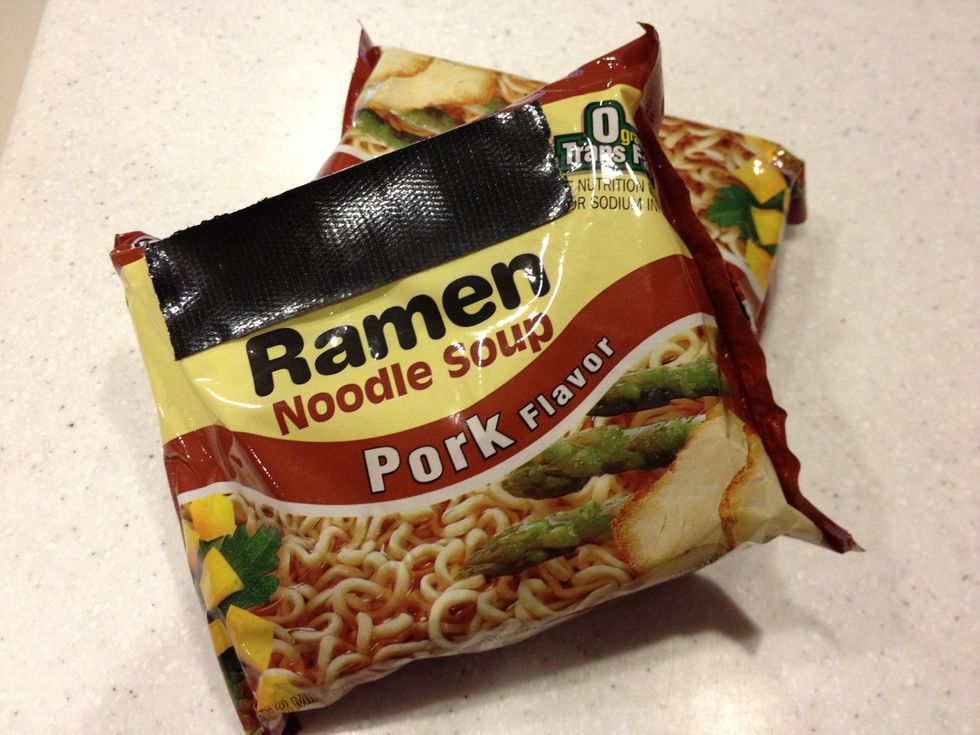 Start with your preferred Ramen. This recipe is easily made vegetarian by using veggie ramen and omitting the shrimp/fish sauce. For this recipe, I prefer pork ramen.