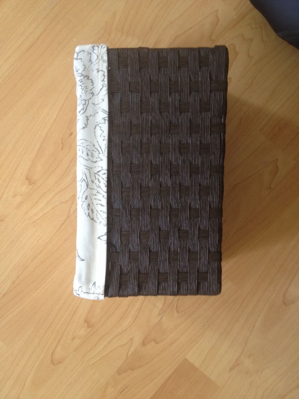 Start with your rectangular basket. I chose one from target that has fabric lining. Make sure it has openings for the rope or ribbon to go through.