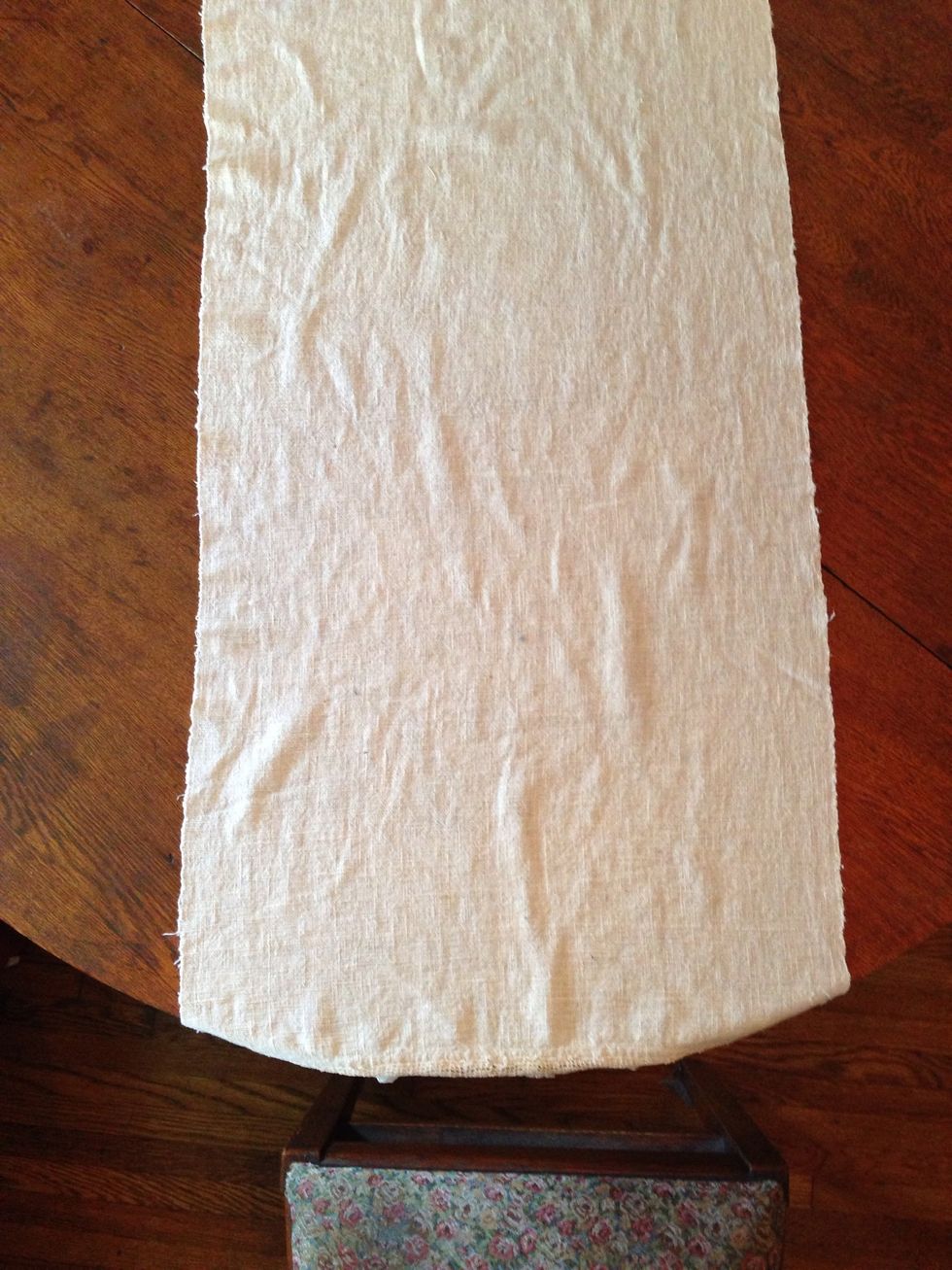 Start with your table cloth, place mats, or table runner. In this example I am using an antique hand woven runner.