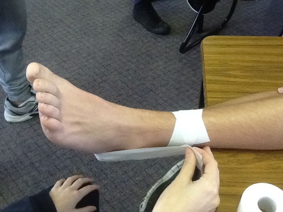 Start your 1st of three stirrups. Medial to lateral meaning inside of the ankle to the outside of the ankle.