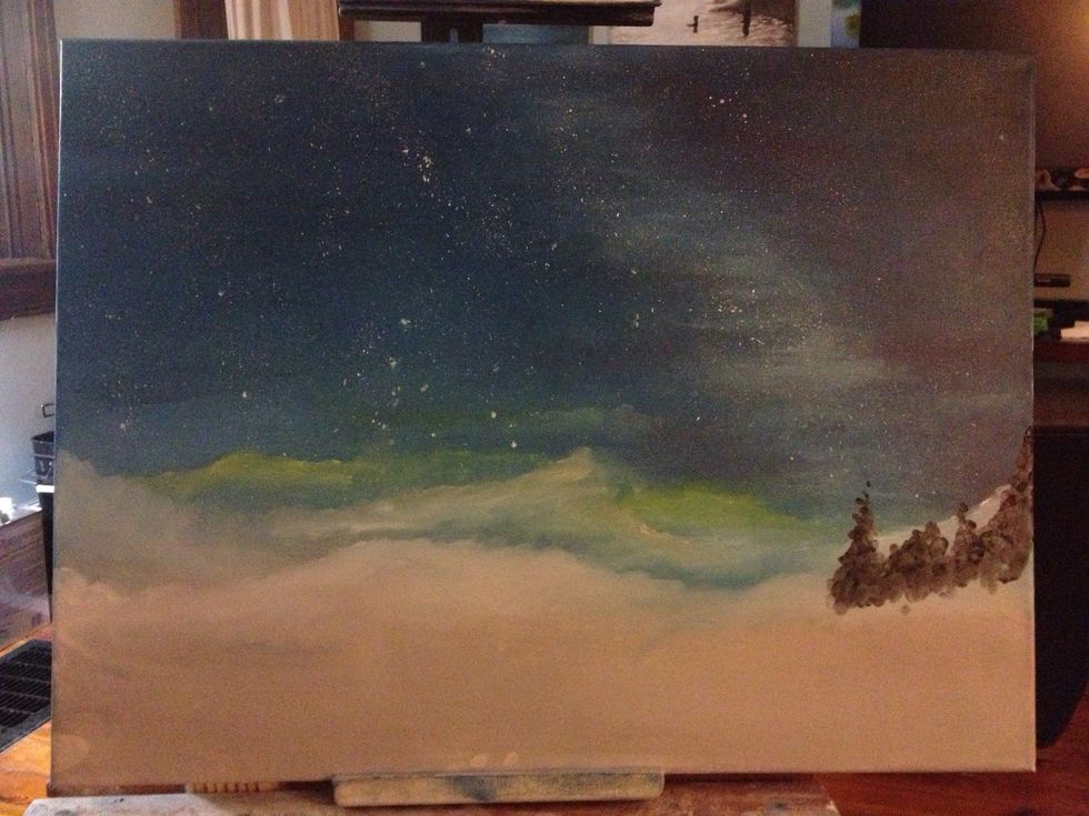 Start your foreground trees to push the background back.