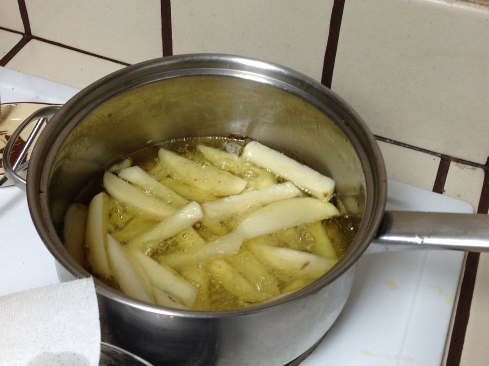 Start your fries fist it takes a little longer than chicken I like to have everything done a the same time