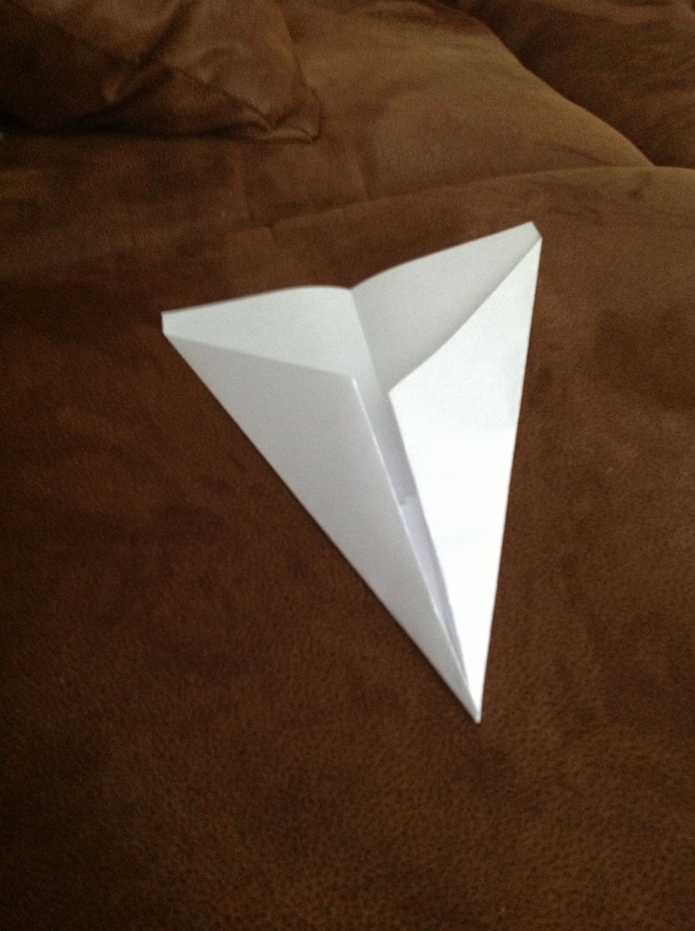 Starting at the very tip of the point, fold the paper down on each side so the inside edges line up with the center crease.