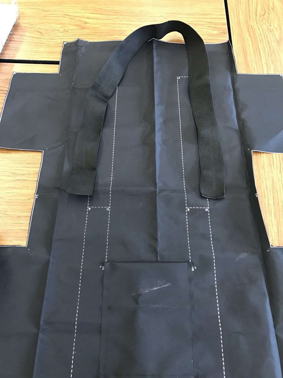 Starting from line H-E and D-A line up half of the strap and pin along the dashed lines down to lines G-F and C-B