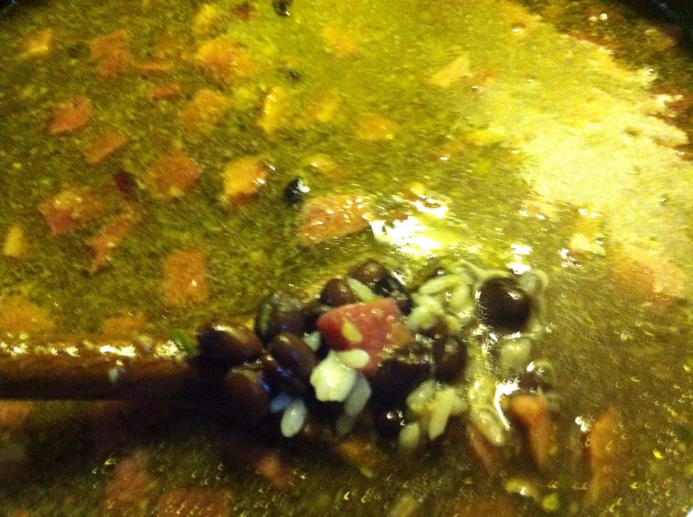Starting to see balance of stock, rice beans and meat in each spoonful.