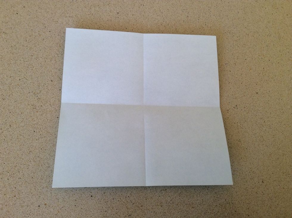 Starting with the coloured side down, fold in half horizontally and vertically.