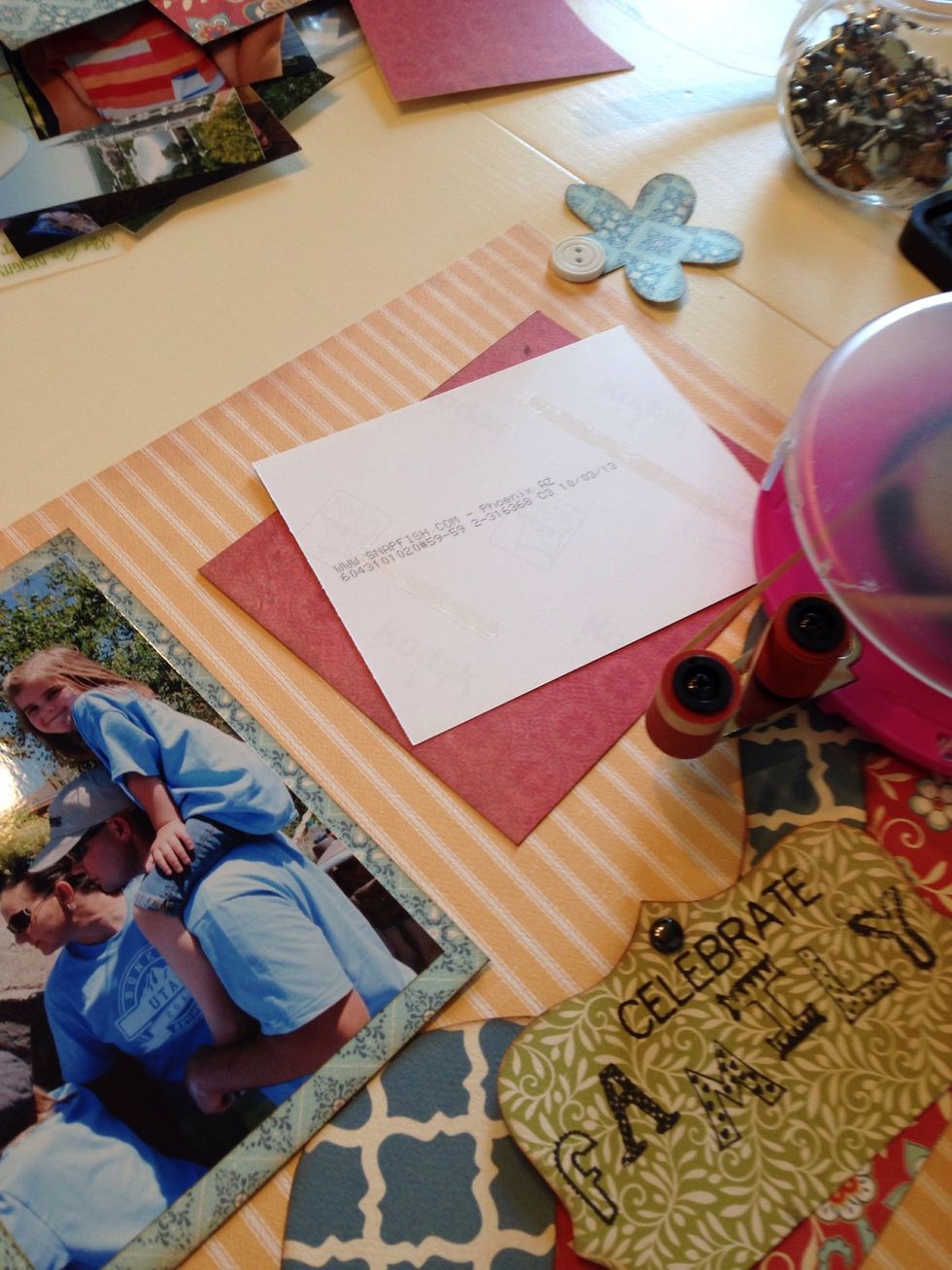 Starting with your pictures, add a little adhesive to each side.